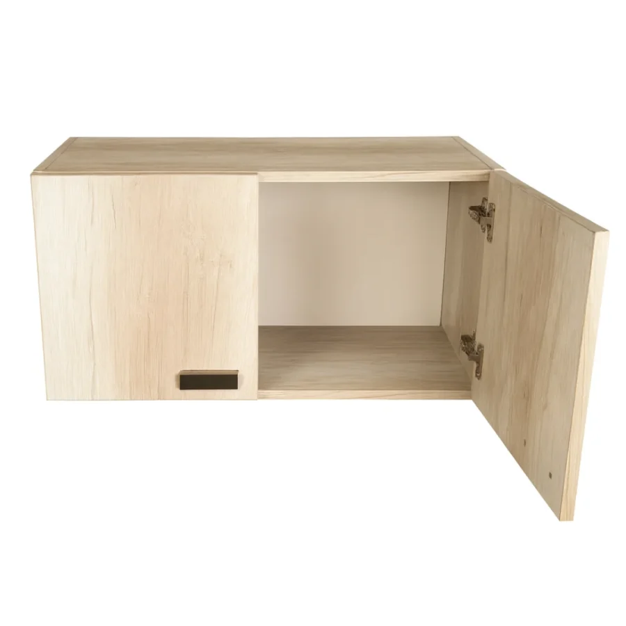 Armario aéreo de pared con dos puertas y tiradores rectangulares.