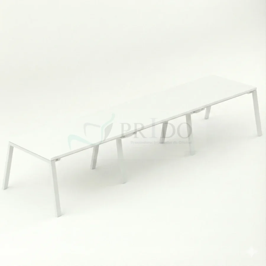 Mesa de reunión Enio color blanco con base metálica blanca Línea Fluxo