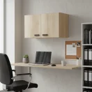 Mueble colgante de oficina, dos puertas, melamina madera clara.