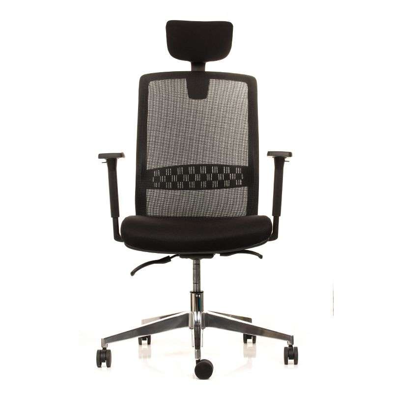 Silla ejecutiva con cabecero, base de aluminio y desplazador