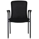 Silla de oficina fija con respaldo de malla negra y apoyabrazos vista frontal.