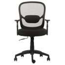 Silla operativa con respaldo de malla negra y asiento acolchado, vista frontal completa.