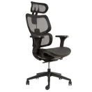 Silla ergonómica Ergoplus en color negro, con soporte lumbar y cabecero ajustable.