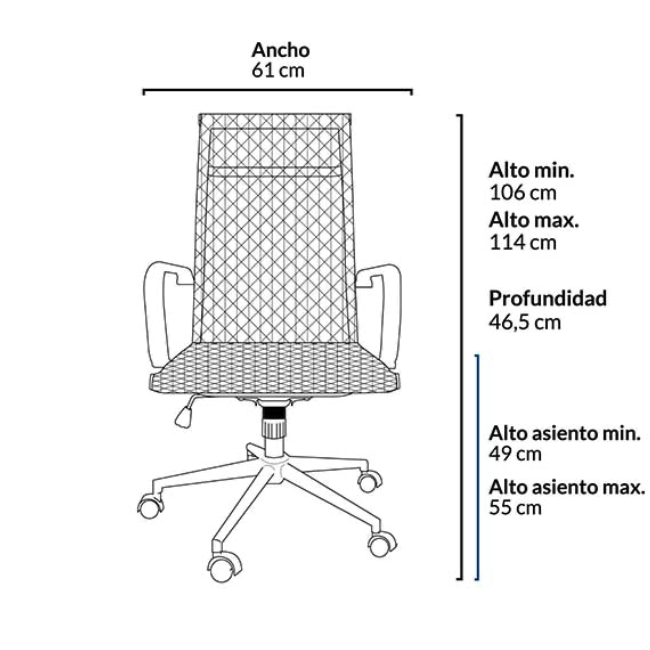 Vista de detalle de Silla Gerencial Carson Alta, mueble para oficina en Chile.
