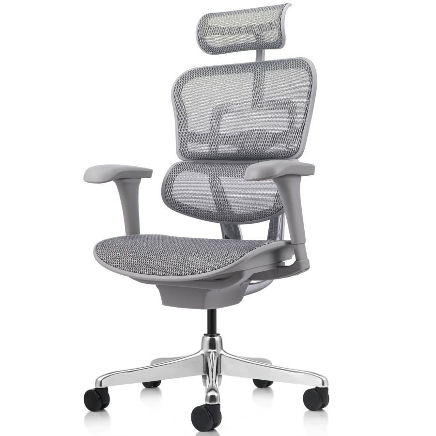 Vista posterior o lateral de Silla Gerencial Ergofit Gris Malla, sillones gerenciales con diseño para oficinas y espacios corporativos en Chile.