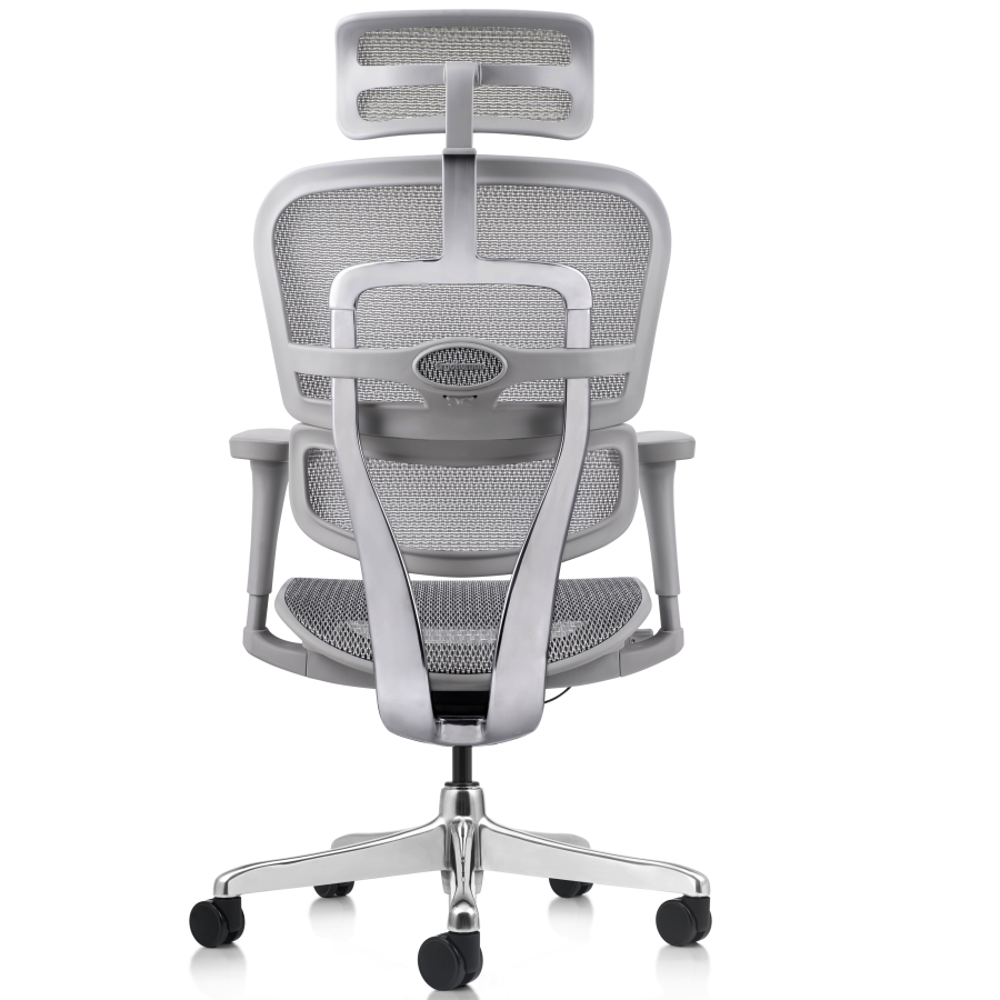 Vista posterior o lateral de Silla Gerencial Ergofit Gris Malla, sillones gerenciales con diseño para oficinas y espacios corporativos en Chile.