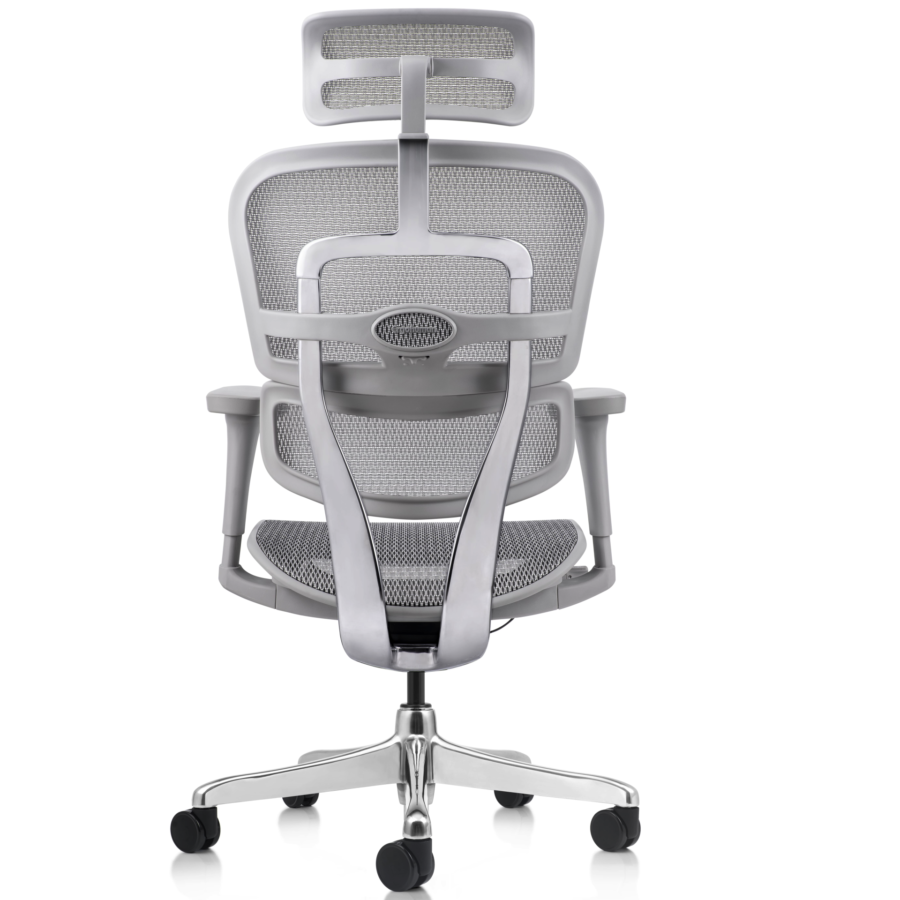 Vista posterior o lateral de Silla Gerencial Ergofit Gris Malla, sillones gerenciales con diseño para oficinas y espacios corporativos en Chile.