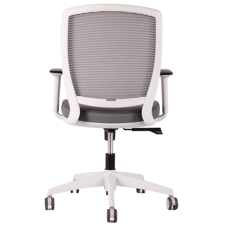 Vista posterior o lateral de Silla Operativa Job Gris, sillas operativas con diseño para oficinas y espacios corporativos en Chile.