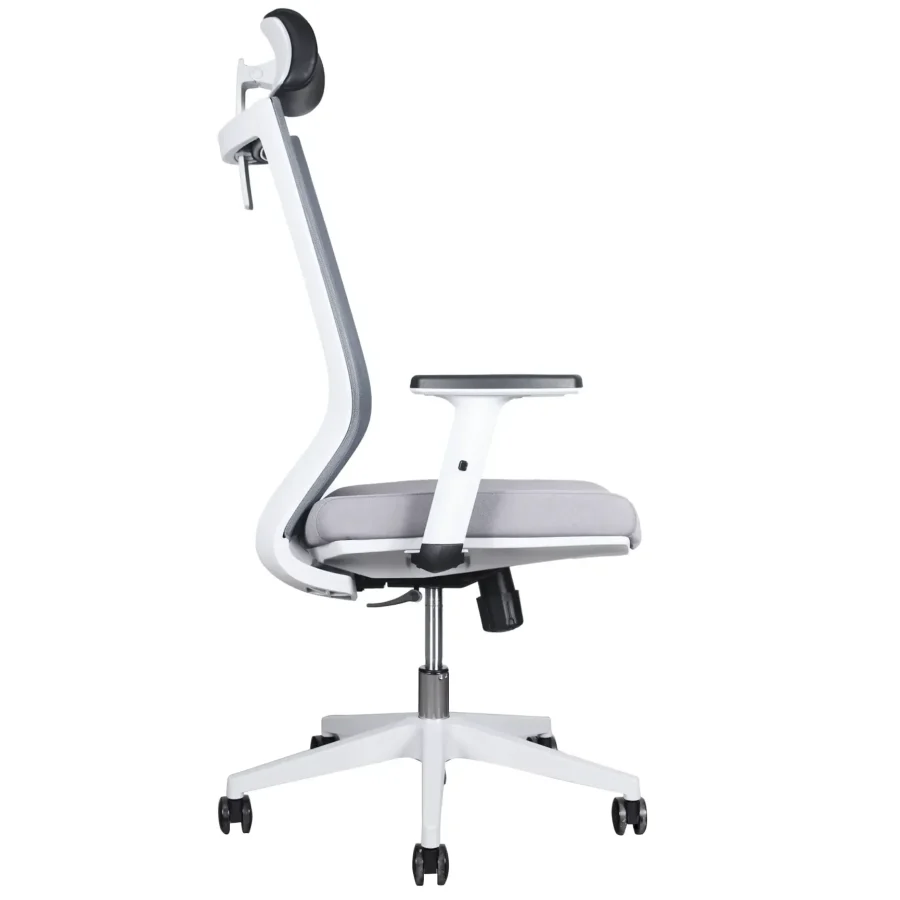 Vista posterior o lateral de Silla Ejecutiva Lena Gris, sillas ejecutivas con diseño para oficinas y espacios corporativos en Chile.