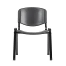 Silla de recepción negra con diseño minimalista, respaldo ergonómico y asiento amplio de superficie texturizada. Estructura metálica tubular con apoyabrazos y patas con terminaciones antideslizantes. Perfecta para equipamiento de oficina en Chile, combinando resistencia y estilo.