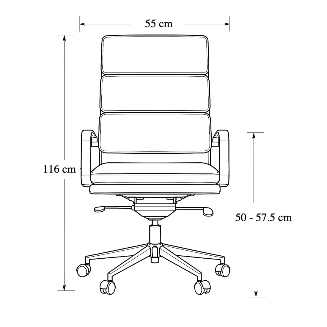 dibujo técnico de la silla Priamo alto, vista frontal.