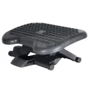 Apoya pies ergonómico ajustable en altura y ángulo, color negro, ideal para oficina.
