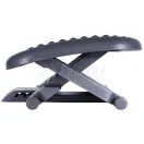 Footrest negro con ajuste de inclinación y textura masaje para uso prolongado en escritorio.