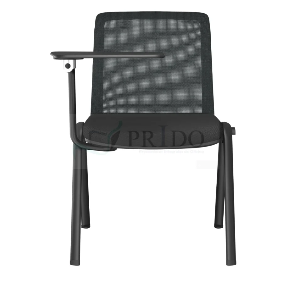 Silla Delta de training negra con mesa lateral y asiento acolchado.
