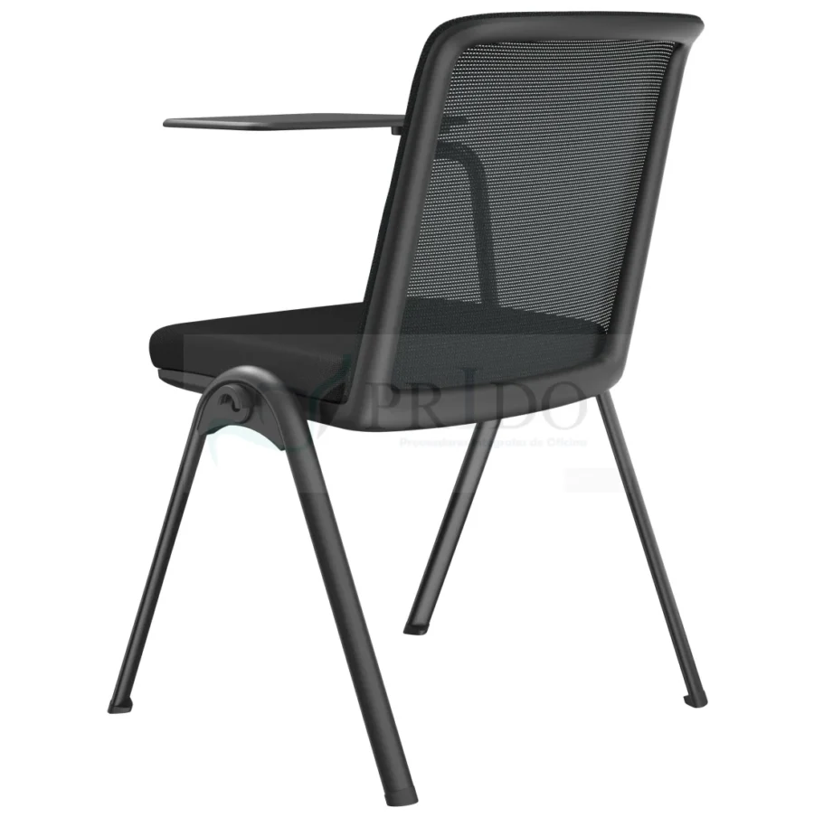 Silla Delta training con paleta, estructura metálica negra.