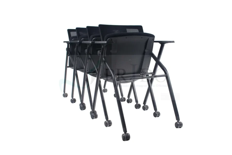 Silla Elba con paleta abatible, estructura metálica negra.