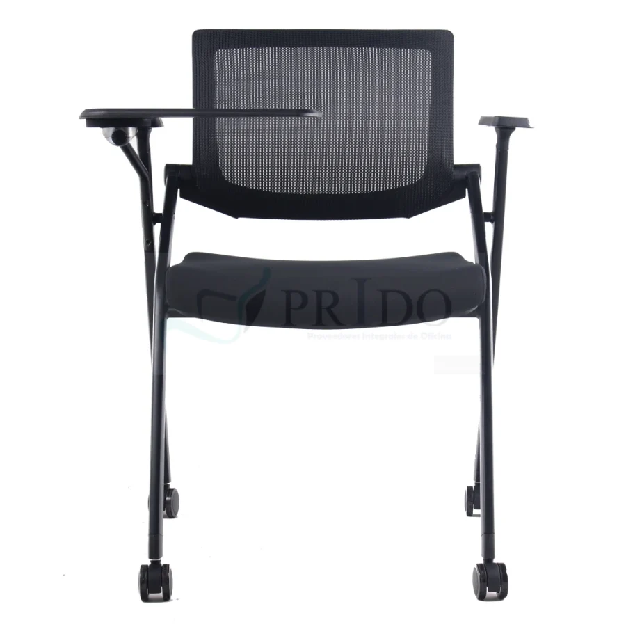 Silla de capacitación Elba con paleta abatible y respaldo de malla.