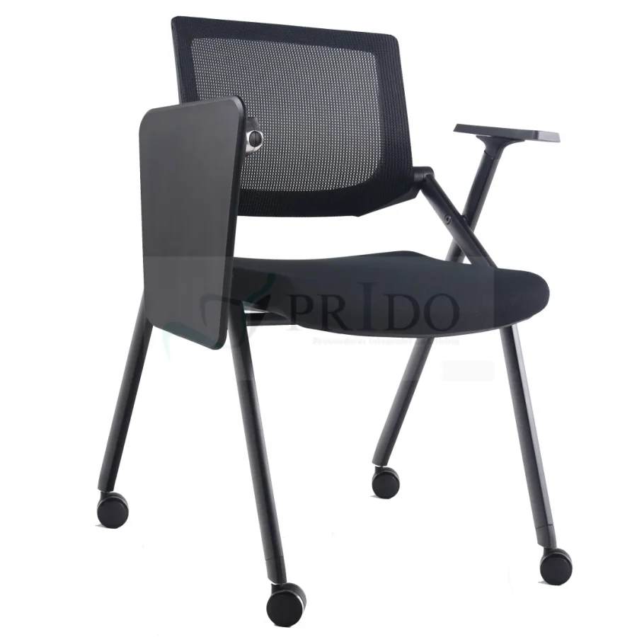 Silla de aula Elba, paleta escamoteable y asiento tapizado.