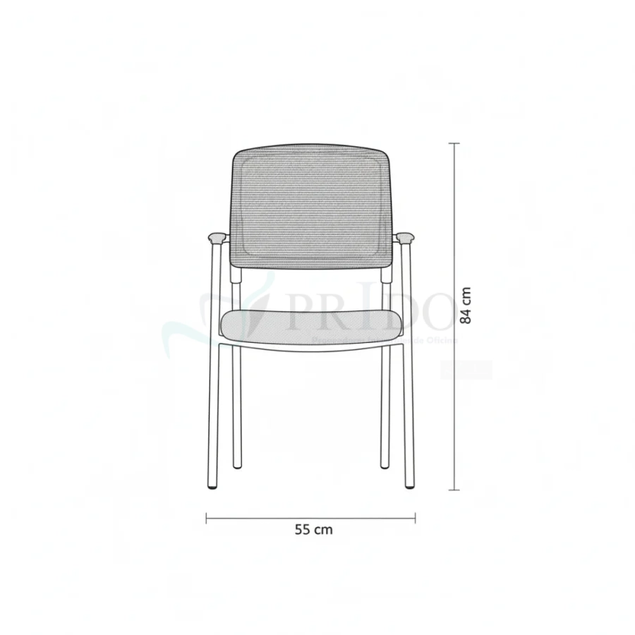 Diagrama frontal silla de visita new kill: alto 84 cm, ancho 55 cm.