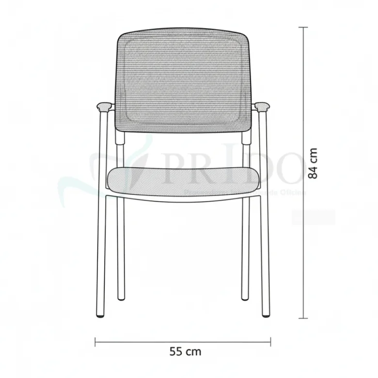 Diagrama frontal silla de visita new kill: alto 84 cm, ancho 55 cm.