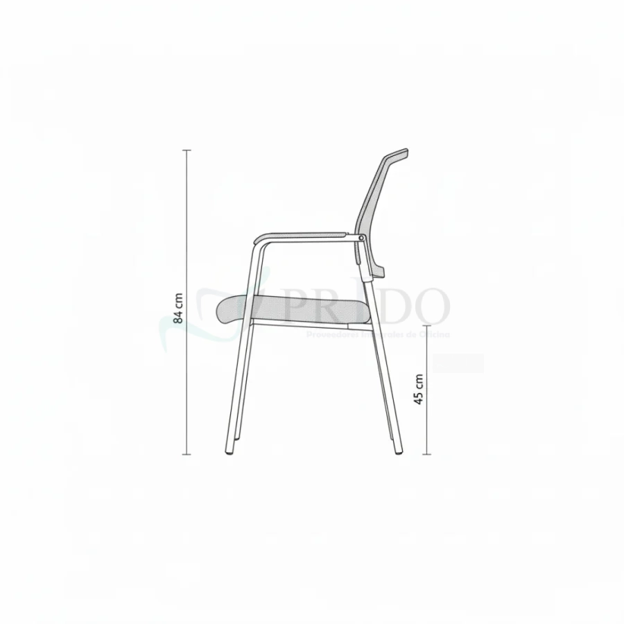 Guía de medidas silla de recepción: 84 cm alto, 45 cm alto desde el piso al asiento.