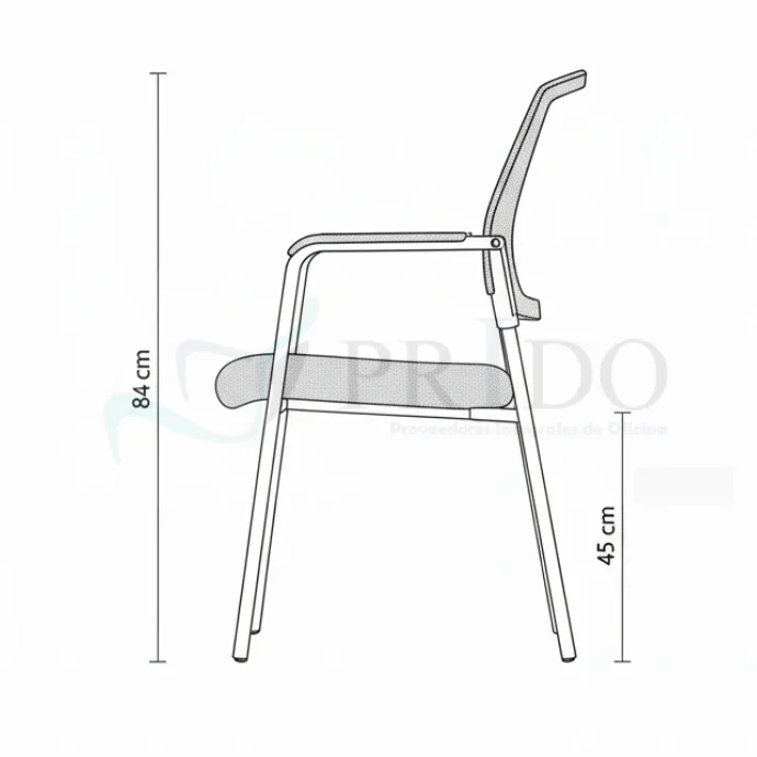 Guía de medidas silla de recepción: 84 cm alto, 45 cm alto desde el piso al asiento.