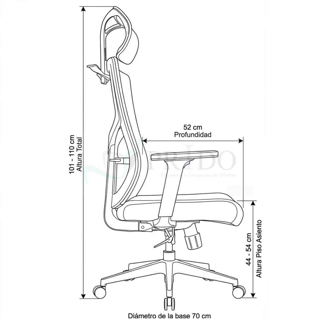 Vista de detalle de Silla Ejecutiva Slider New, mueble para oficina en Chile.