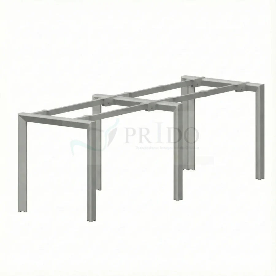 Estructura metálica de mesa de reunión Hestia, base modular sin cubierta, imagen de producto en fondo blanco.