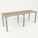 Mesa de reunión Elpis con cubierta tono acacia y estructura metálica gris, foto de producto en fondo blanco.