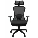 Silla ejecutiva Toronto de frente con respaldo ergonómico de malla negra y cabezal ajustable.