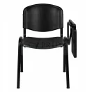 Silla ISO universitaria negra vista frontal con paleta de estudio plegada hacia un costado.