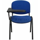 Silla universitaria ISO azul con brazo de paleta negro y estructura metálica negra vista frontal.