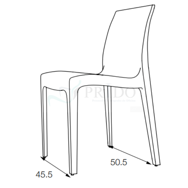 Dibujo técnico de silla de oficina sin brazos indicando medidas de base.