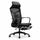 Silla de escritorio Opus negra con asiento acolchado, respaldo alto de malla, soporte lumbar, apoyacabeza y ruedas para oficina ejecutiva.