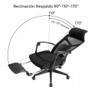 Silla ejecutiva Opus reclinable negra con apoyapiés extensible, respaldo ajustable de 90, 110 y 170 grados, ideal para oficina en Chile.