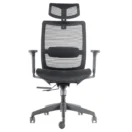 Silla ejecutiva Apolo con cabecero en malla negra, vista frontal - Prido