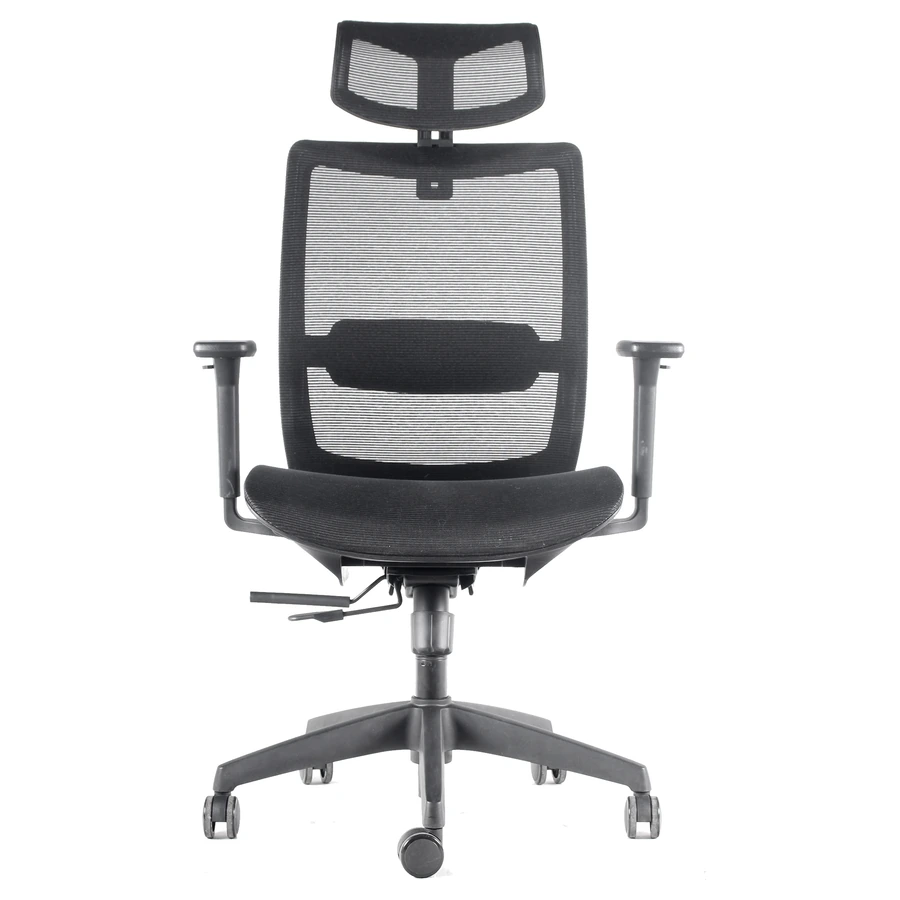 Silla ejecutiva Apolo con cabecero en malla negra, vista frontal - Prido