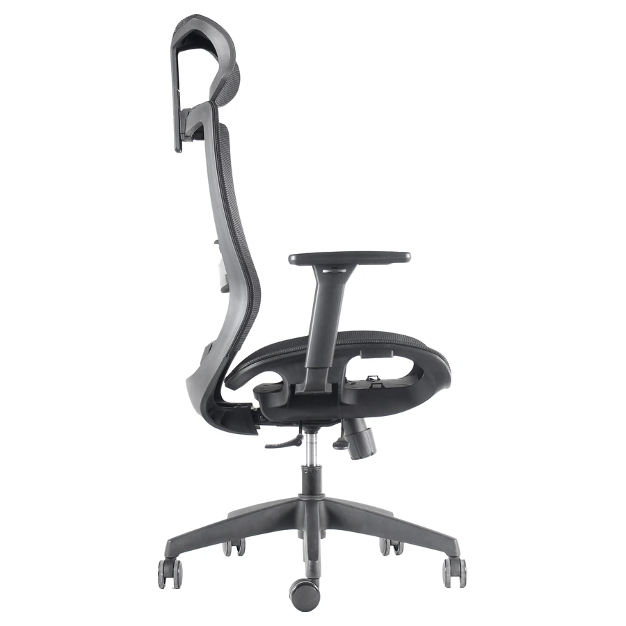 Silla ejecutiva Apolo con cabecero, respaldo alto en malla, vista lateral - Prido