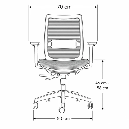 Medidas de la silla ejecutiva Apolo: ancho 70 cm, asiento 50 cm y altura de asiento 46-58 cm - Prido