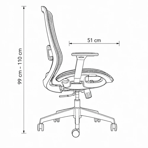 Medidas de la silla ejecutiva Apolo: altura 99-110 cm y profundidad de asiento 51 cm - Prido