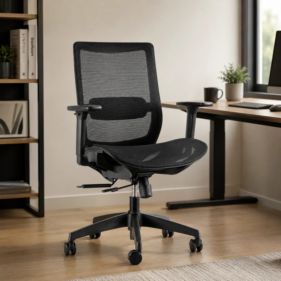Silla ejecutiva Apolo sin cabecero en malla negra en home office - Prido