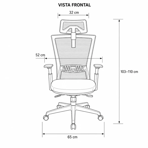 Medidas de la silla Athomik, vista frontal