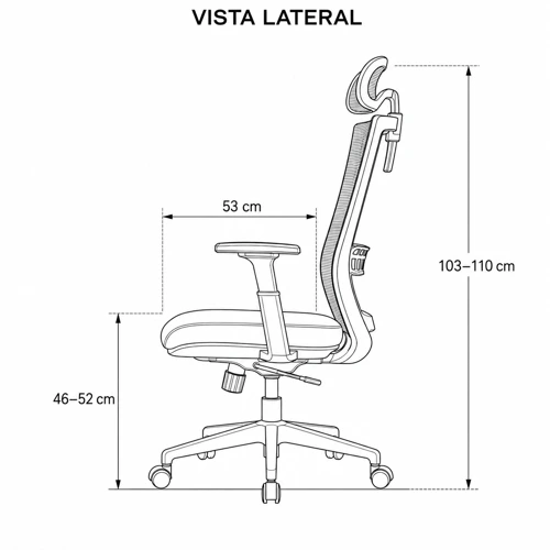 Medidas de la silla Athomik, vista lateral