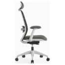 Silla ejecutiva Budi gris con cabecero, respaldo en malla, vista lateral - Prido