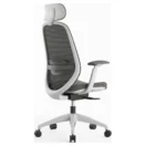 Silla ejecutiva Budi gris con cabecero, vista posterior tres cuartos - Prido