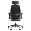 Silla ejecutiva Budi negra con cabecero, base de nylon, vista trasera - Prido