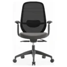 Silla ejecutiva Budi negra sin cabecero, malla y asiento negro, vista frontal - Prido