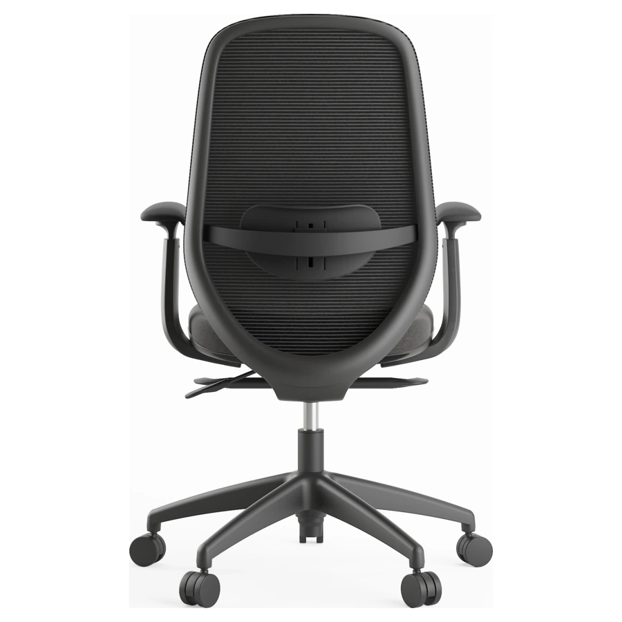 Silla ejecutiva Budi negra sin cabecero, base de nylon, vista trasera - Prido