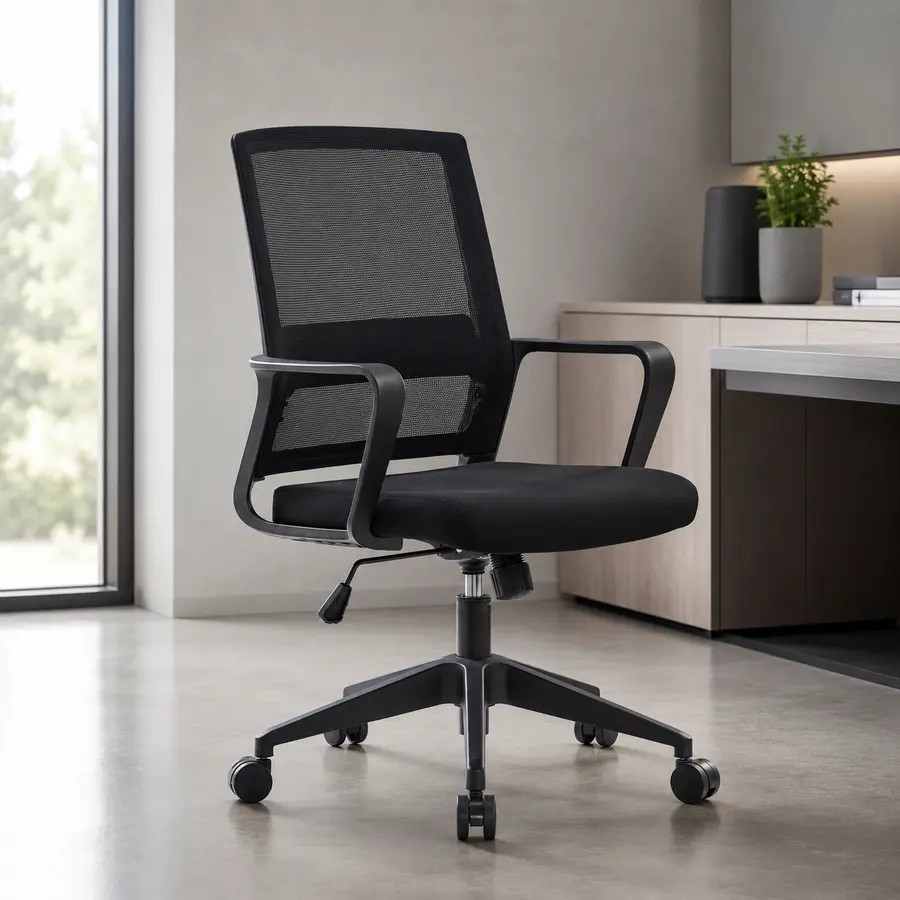 Silla de computador Dynamic en malla negra en oficina moderna