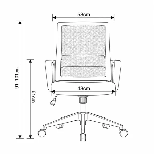 Medidas de la silla Dynamic, vista frontal